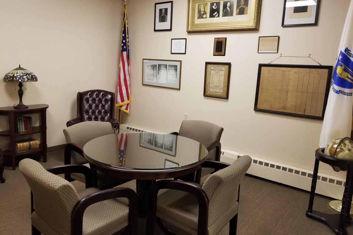 Library table, chairs