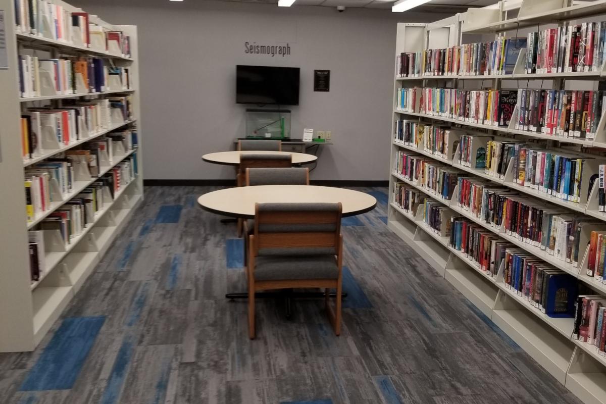 Library tables, books