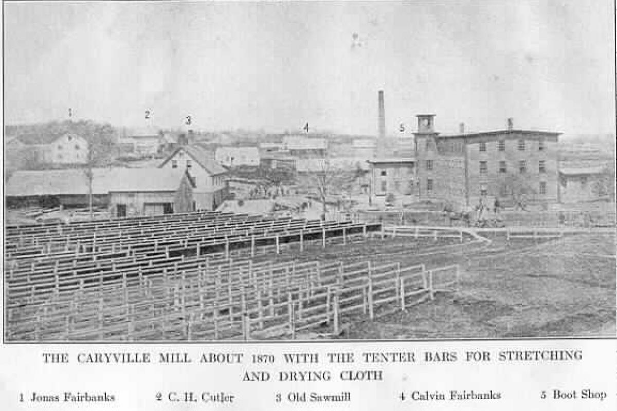 The Caryville Mill about 1870 with the tenter bars for stretching and drying cloth